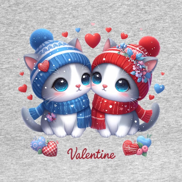 Cute Retro Valentine's Day Kittens with Hearts by HaMa-Cr0w